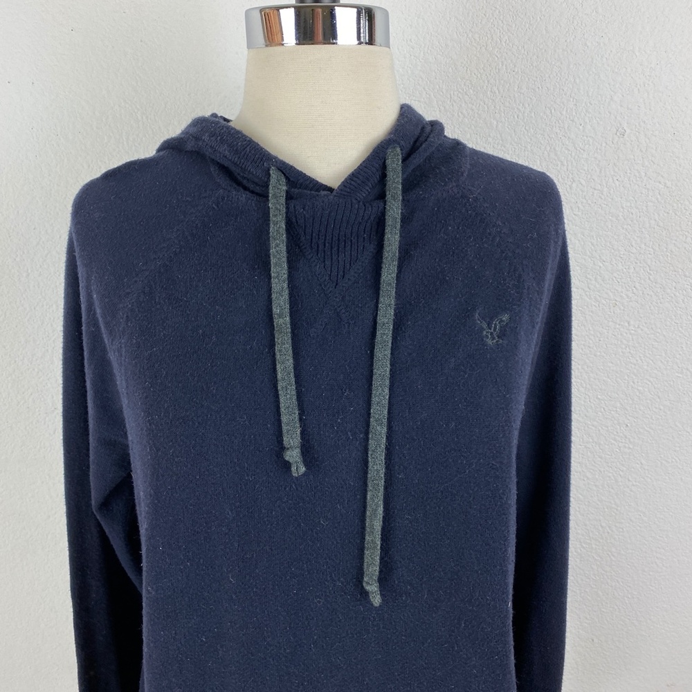 American Eagle Outfitters Womens Dark Blue Hooded Sweatshirt Kangaroo Pocket Med - Picture 2 of 7